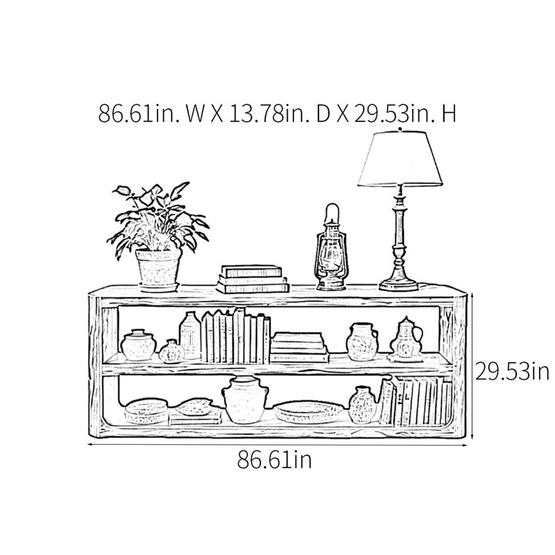 Console champêtre rétro, H 29,53 po x l 86,61 po x P 13,78 po
