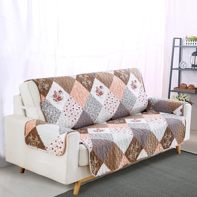 Floral Patchwork Sofa Slipcover - Non-Slip Microfiber Couch Cover with Elastic Strap, Pet & Kid Friendly Furniture Protector