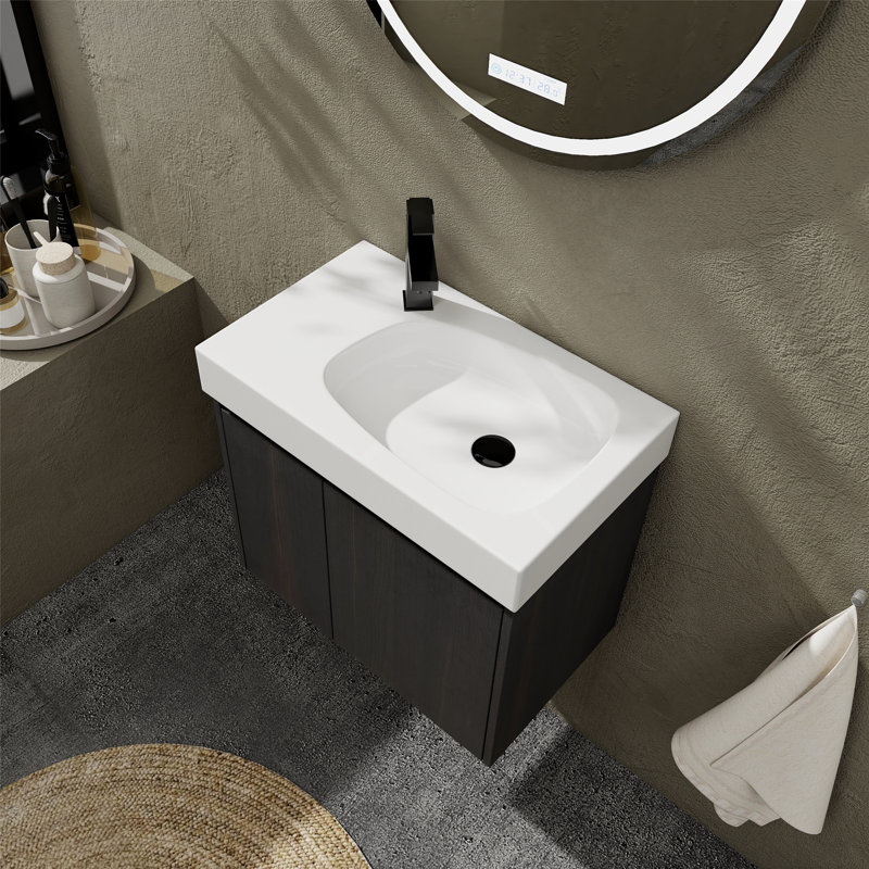 Takeyuki  Bathroom Vanity with Basin, Wall Mounted Floating Vanity Sink Combo, Black
