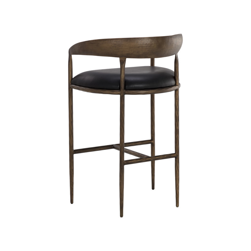 Upholstered Stool with Metal Frame, Bar Stool (30.5" Seat Height), Black