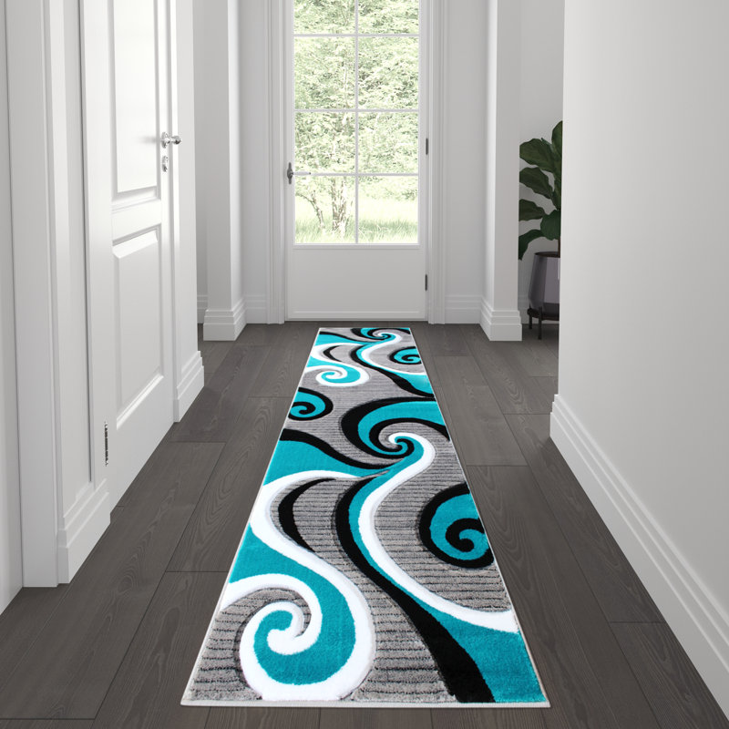 Tapis à motif abstrait tourbillon Skaghe, Tapis de couloir 2 pi x 7 pi 3 po