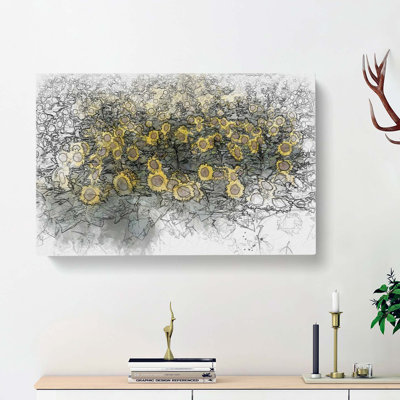 Field Of Yellow Sunflowers In Abstract - Wrapped Canvas Print
