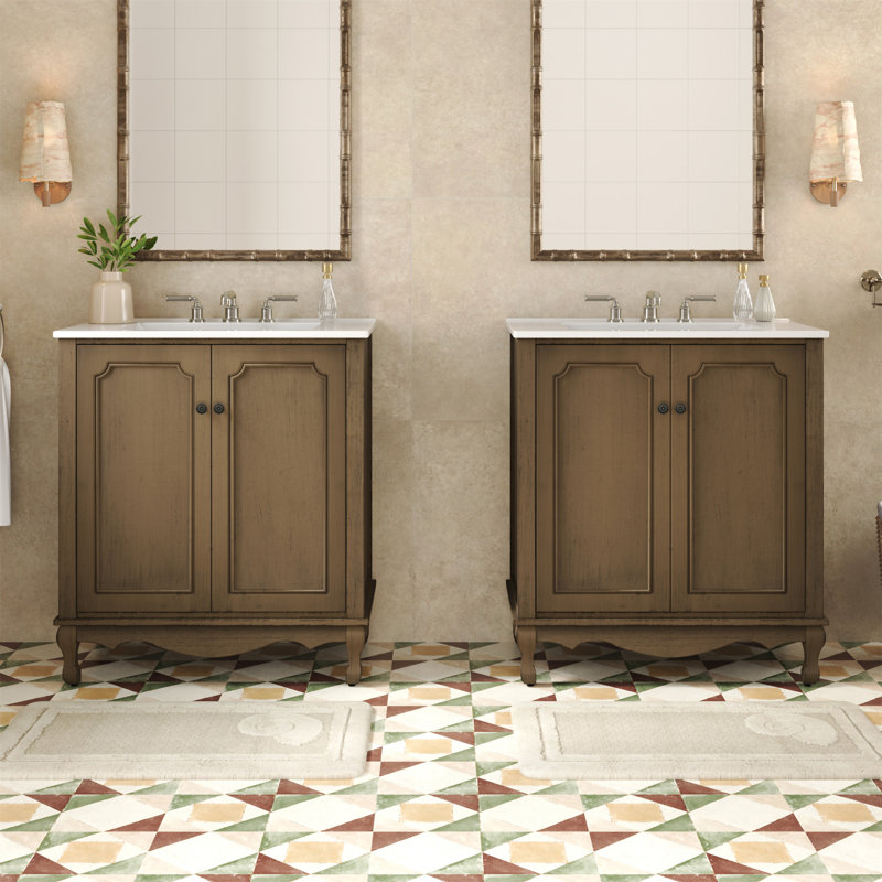 Ensemble de meuble-lavabo double 60 po, Brun antique