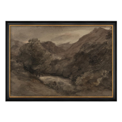 Moody Landscape with River and Hills Illustrations Impressionism Framed Wall Art Decoration