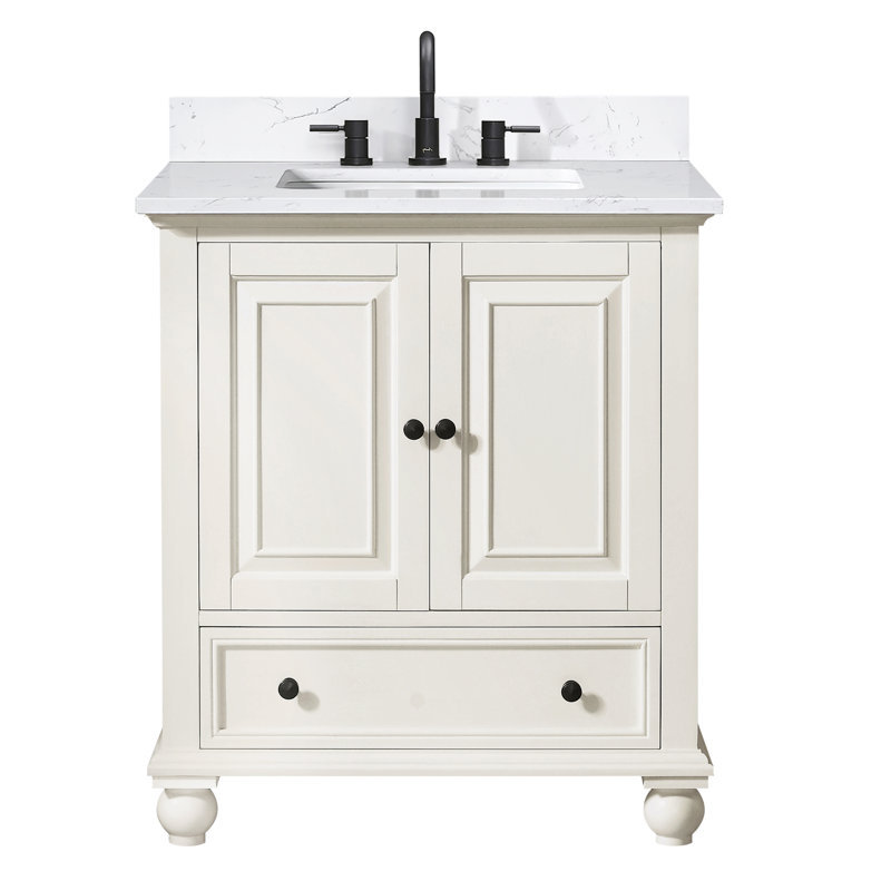 Thompson 31" Single Modern Bathroom Vanity Set, French White, Cala White