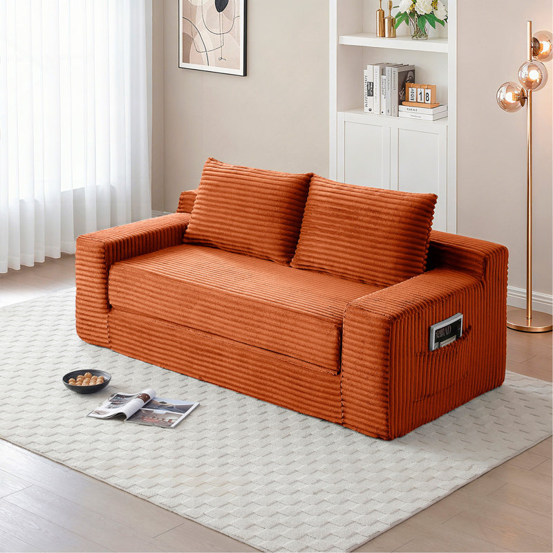 Canapé deux places Cloud en mousse à mémoire de forme, canapé-lit convertible 2 en 1, canapé de sol en velours côtelé compressé, aucun assemblage requis, pour appartement, bureau, chambre ou salon