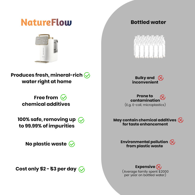 NatureFlow Y6 Desktop Reverse Osmosis Hot and Cold Water Mineralization System  certified by FDA/NSF/UL standards