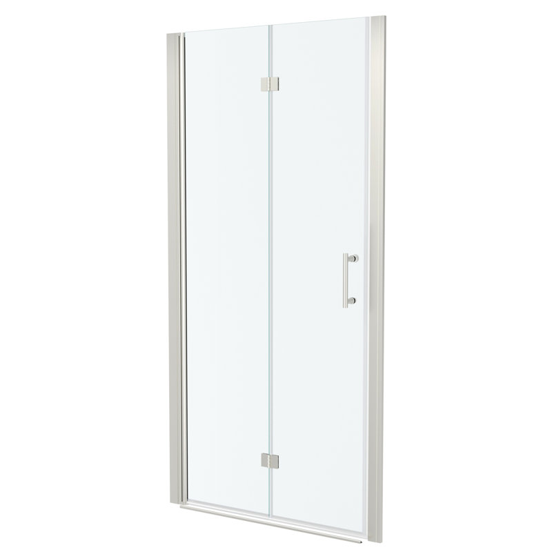 Porte de douche l 36 "x H 72" avec verre trempé et pli en nickel brossé -, peu encombrant, aspect réglable, élément
