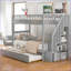 Lit superposé simple en bois de pin gris avec lit gigogne Rangement - aucun sommier requis