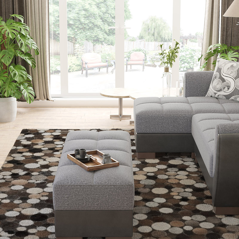 Clemmer Fabric Upholstered Ottoman with Storage, Gray/Black Polyester
