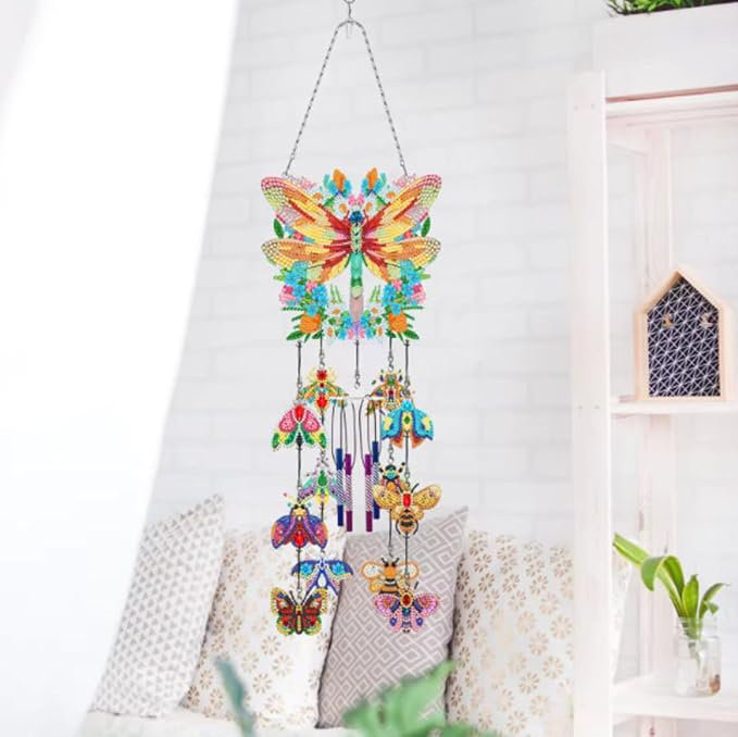 Lorrain 5D DIY Dragonfly Insect Wind Chime Diamond Painting Kit 