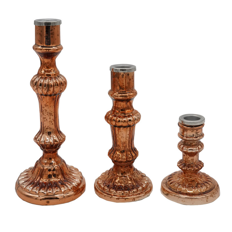 Ensemble de 3 bougeoirs Lemu Luminary Treasures, fer orné de cuivre, Cuivre antique