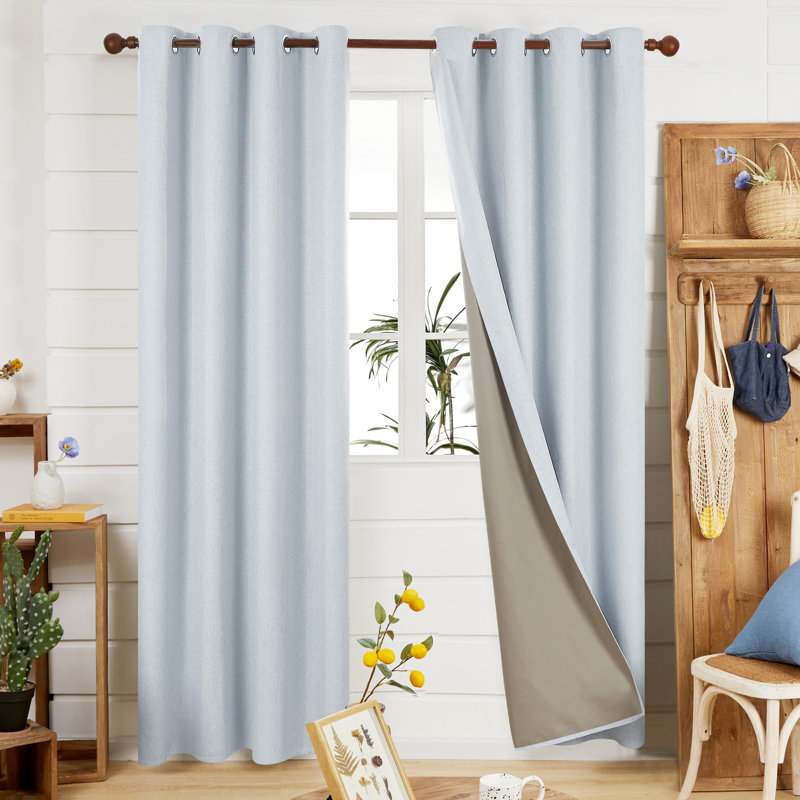 Lythrodontas Faux Linen Total Blackout Curtain Panels, 52" W x 84" H, Light Blue