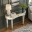 Console demi-lune à miroir avec tiroir en verre cannelé et bouton en cristal, coiffeuse d'entrée