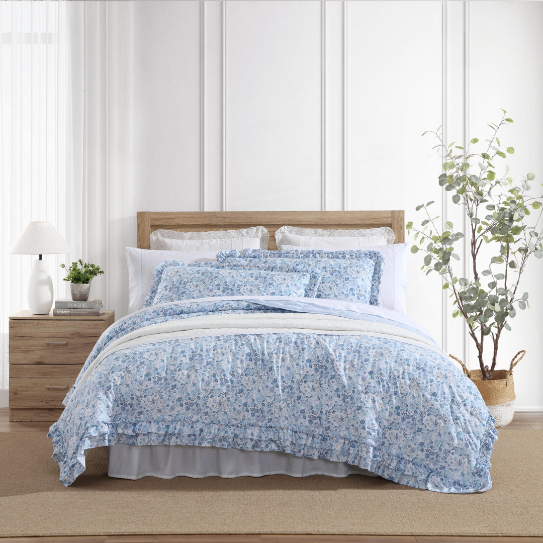 Laura Ashley Quartet Ruffled Blue Quilt Set Laura Ashley
