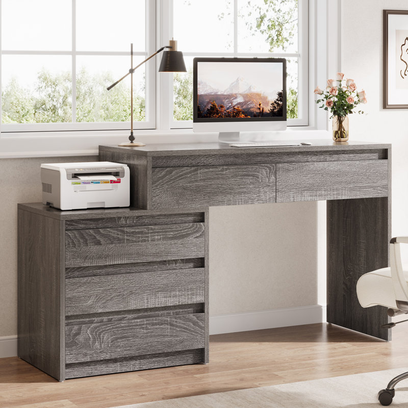 Bureau d'ordinateur à 5 tiroirs, Gris