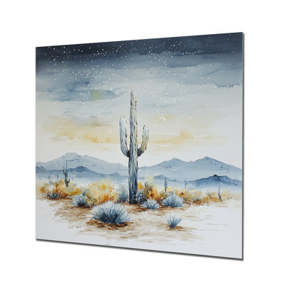 Starry Night Over The Desert II - Cactus floral, impression métallique traditionnelle