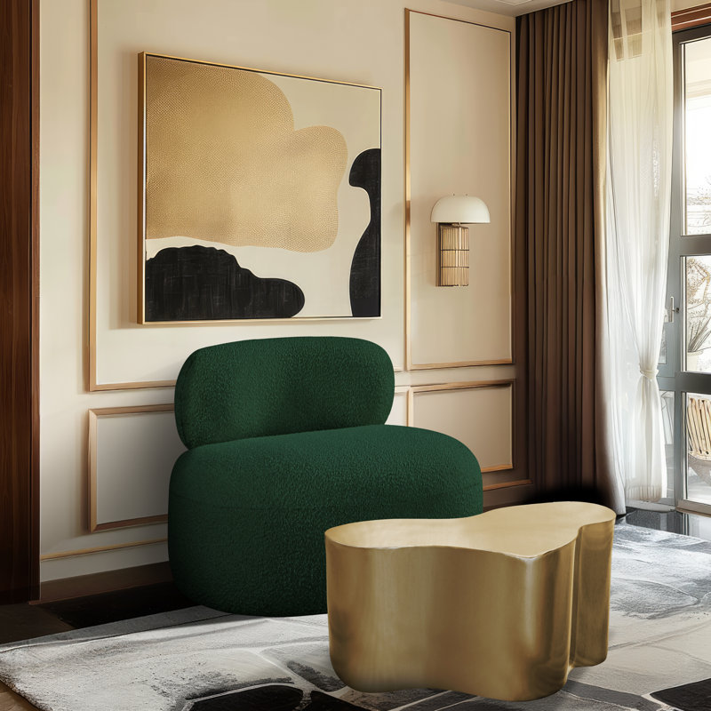 Ishi Upholstered Accent Chair, Green Boucle Fabric
