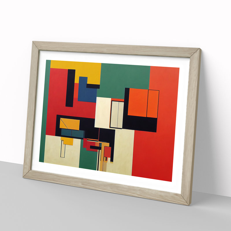 Abstract Cubism - Single Picture Frame Print, 46cm H x 64cm W x 2cm D, Oak