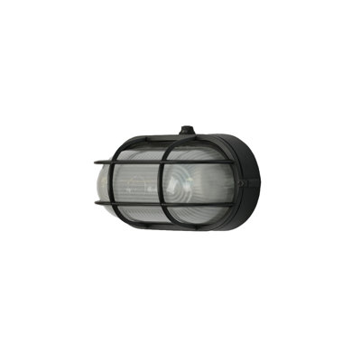 Bulkhead 8" Oval Caged - Textured Black with Clear with Sandblasted Glass