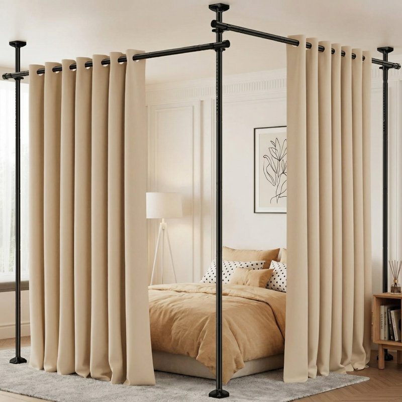 Tringle à rideaux de séparation de pièce, sans tringle de tension de perçage pour la séparation de pièce, 4-10 pi (H) 28-114 pouces (W) séparateur d'intimité de plancher à plafond réglable