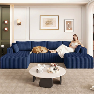 Boneless 124" Cloud Sectional Couch,Modern U-Shaped Boneless Couch with Deep Seat,Comfy Corduroy 4-Seater Sofa,Memory Foam Sofa for Living Room,No Assembly Required