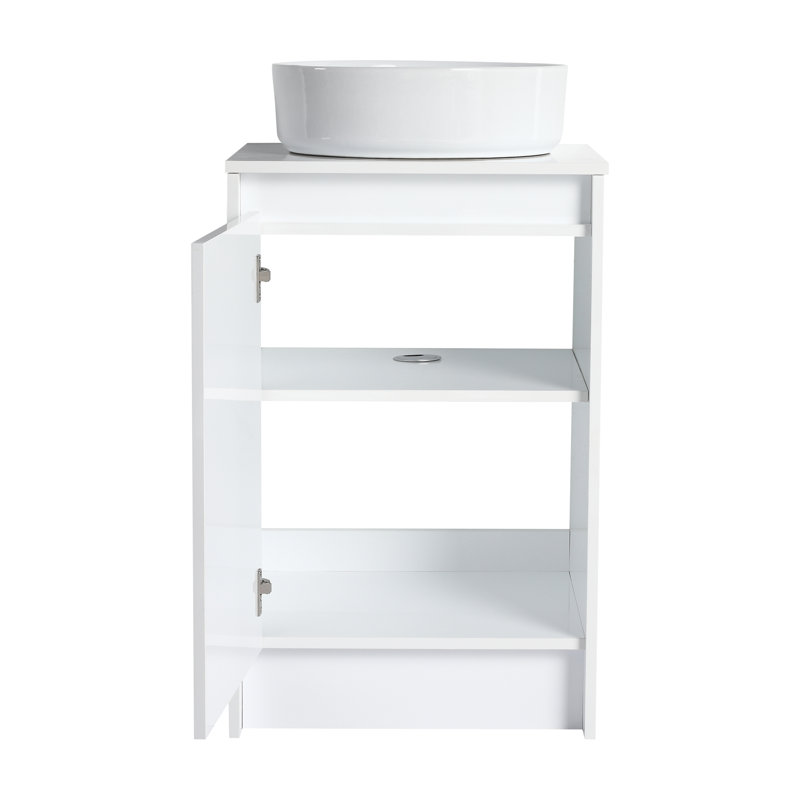 Meuble-lavabo autoportant 32 po avec lavabo en céramique et 1 petite armoire de rangement, porte à fermeture en douceur