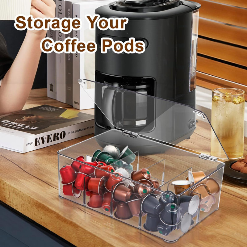 Coffee Pod Holder, Coffee Pods Storage For Counter, Clear Organizer For K Cup, Compatible Keurig Pods, Acrylic Coffee Pods Holder With Lid - Clear