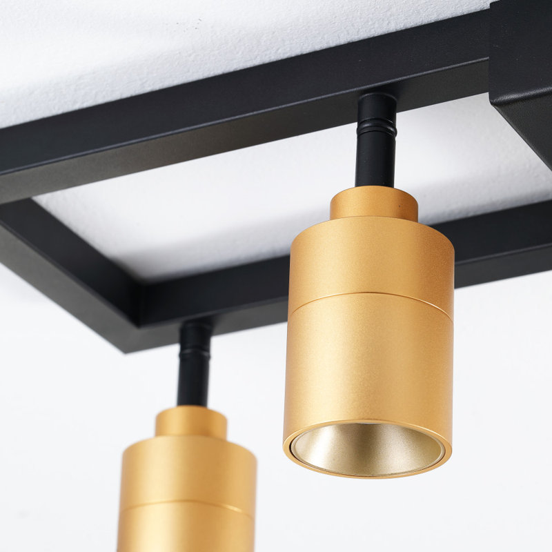 Shura Light Square Ceiling Light With Rotatable Heads, Integrated LED Bulbs, Flush Mount, 3000K, 1820 Lmn, Black/Brass