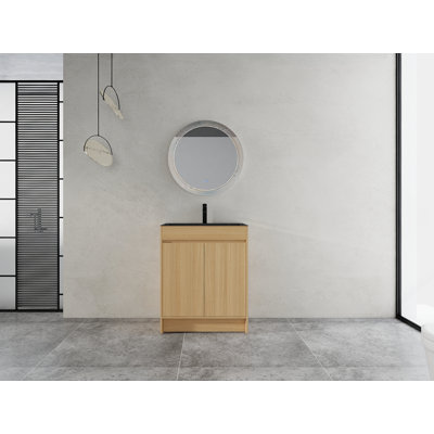 Meuble-lavabo autoportant avec lavabo en acier inoxydable et drain flexible, porte à fermeture en douceur