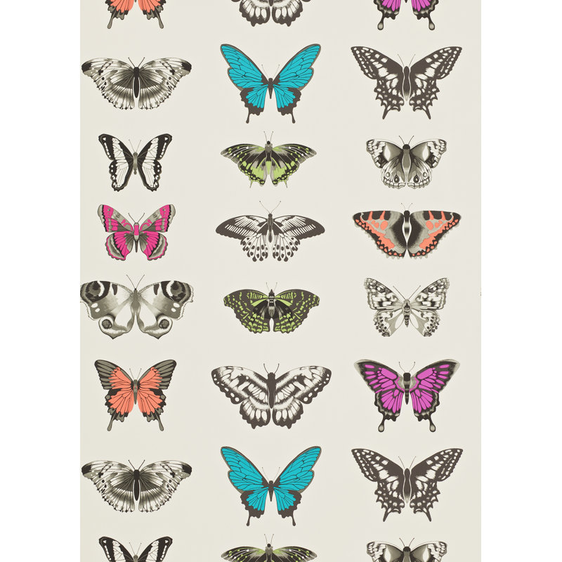 Papilio Wallpaper, Flamingo/Papaya/Olive