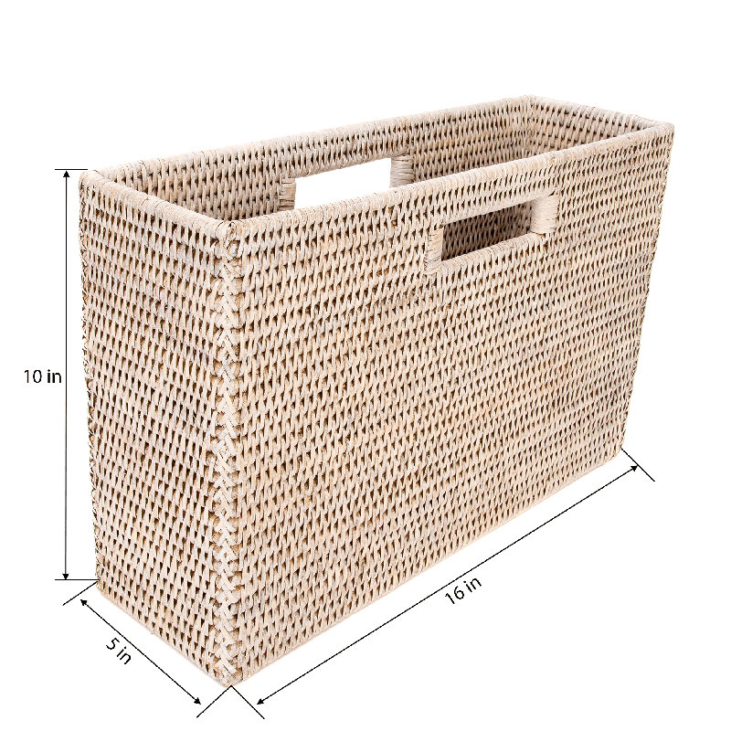 Rattan Free Standing Magazine Rack, White Wash