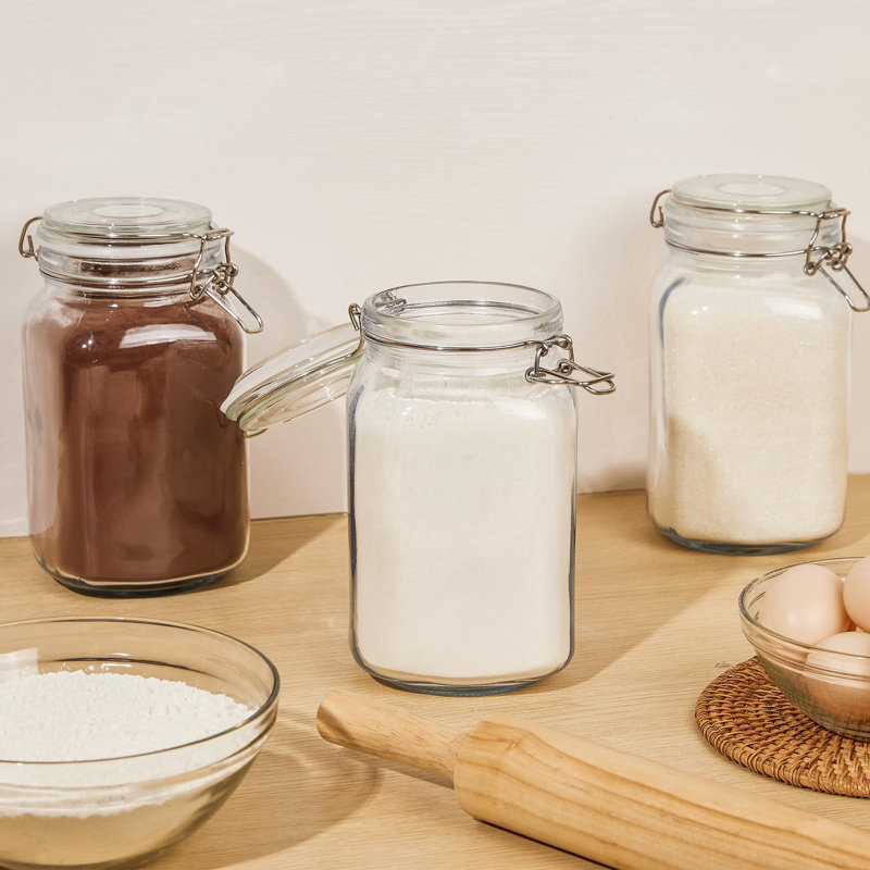 Bocaux en verre hermétiques 50Oz avec couvercles, boîte de rangement pour 3 PCS pour la cuisine et le garde-manger, contenants carrés