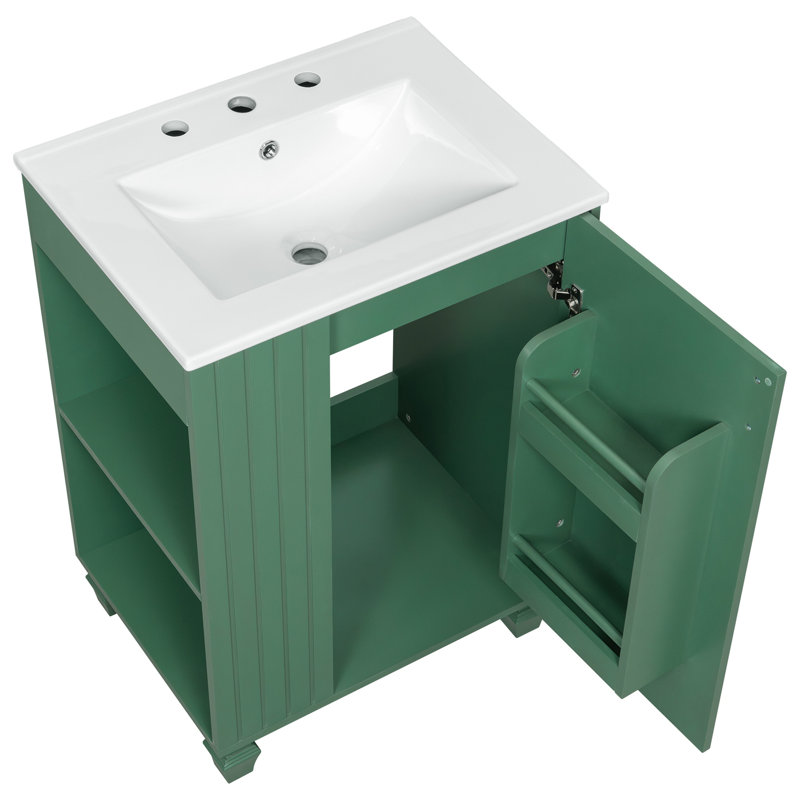 Meuble-lavabo 24 po avec lavabo, Vert / céramique