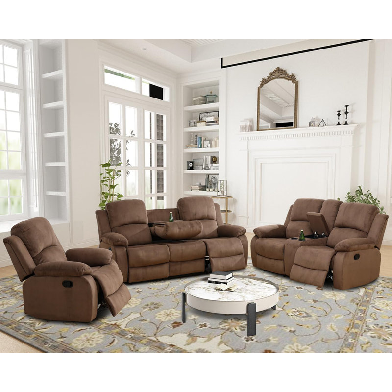 Ensemble de canapé inclinable manuel 3 pièces GS28xx, Brown Microfiber/Microsuede
