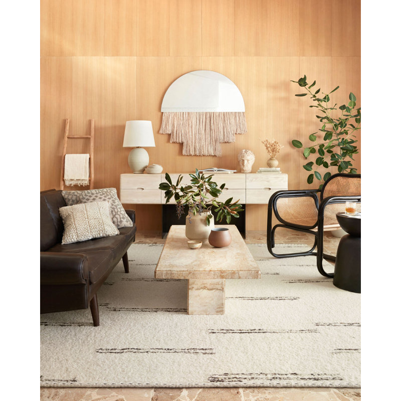 Roman Wool Area Rug in Beige, Rectangle 5'6" x 8'6"