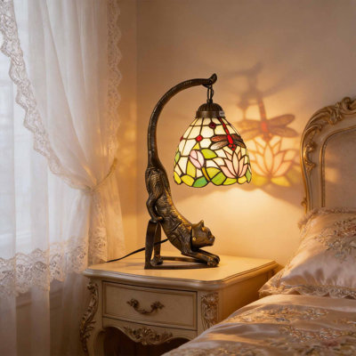 Lampe de table artistique en verre coloré de 15 pouces de haut; Lampe de chevet de style Tiffany