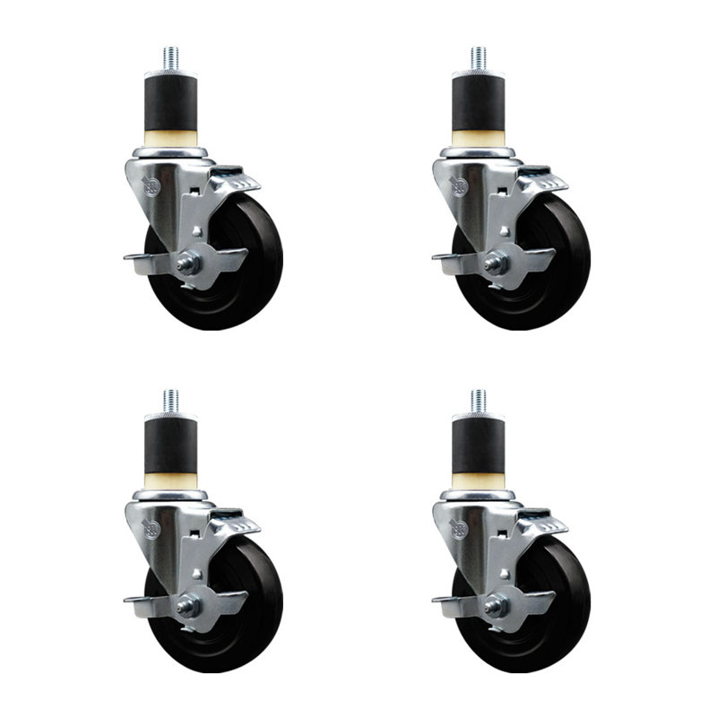 Ensemble de roulettes extensibles en caoutchouc souple de 4 pouces à pivot de 1-7 / 8 pouces SS SCC