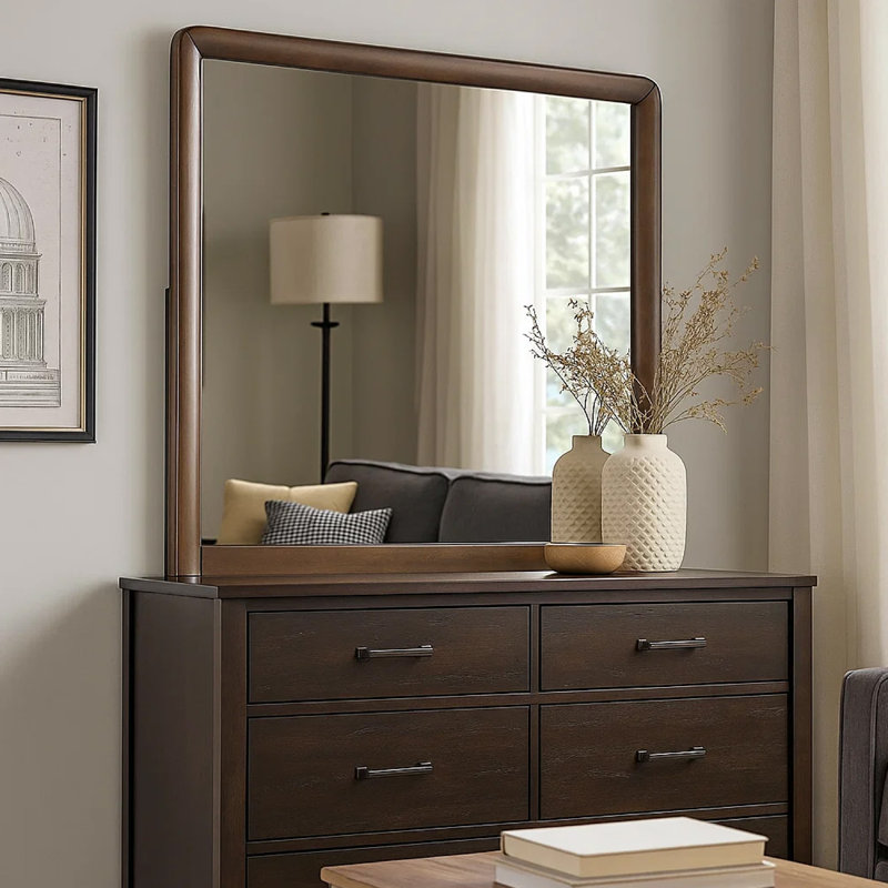 Miroir de la commode Cair, cadre rectangulaire de 32 pouces, bords ronds, bois brun