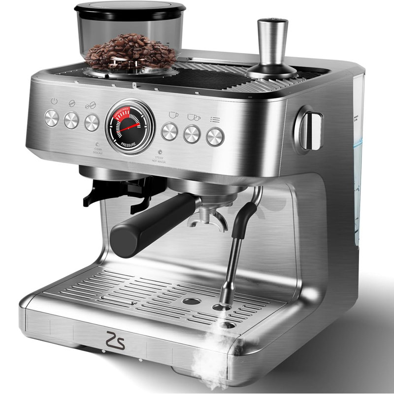Machine à espresso semi-automatique avec moulin, 20 bars professionnels avec 30 réglages de broyage et buse à vapeur, réservoir d'eau amovible de 2,8 l, machines à expresso / café au lait / cappuccino