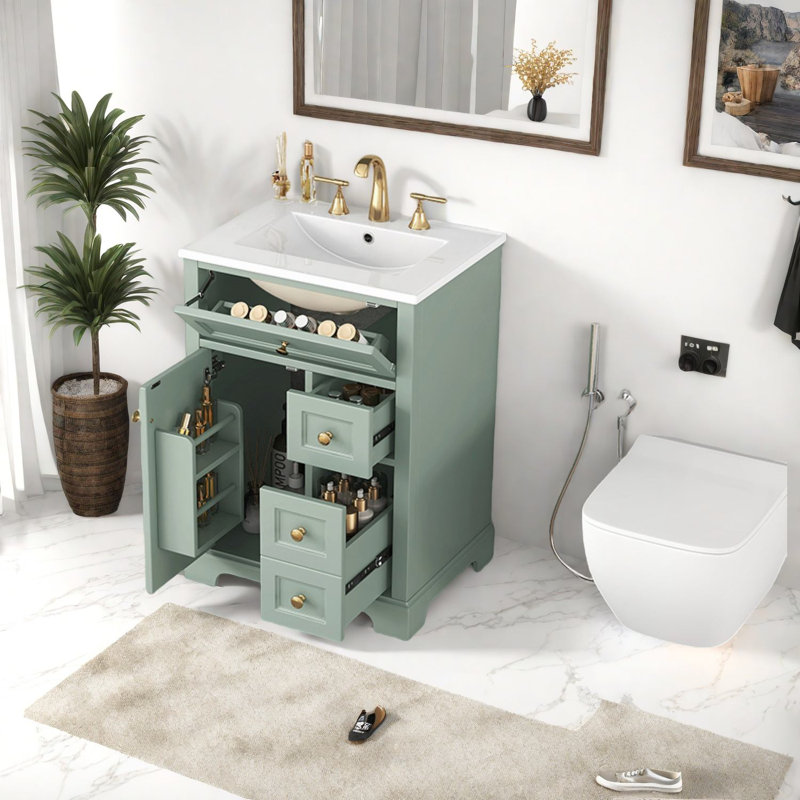 Meuble-lavabo compact avec lavabo, panneau de fibres à densité moyenne et bois de pin, conception moderne