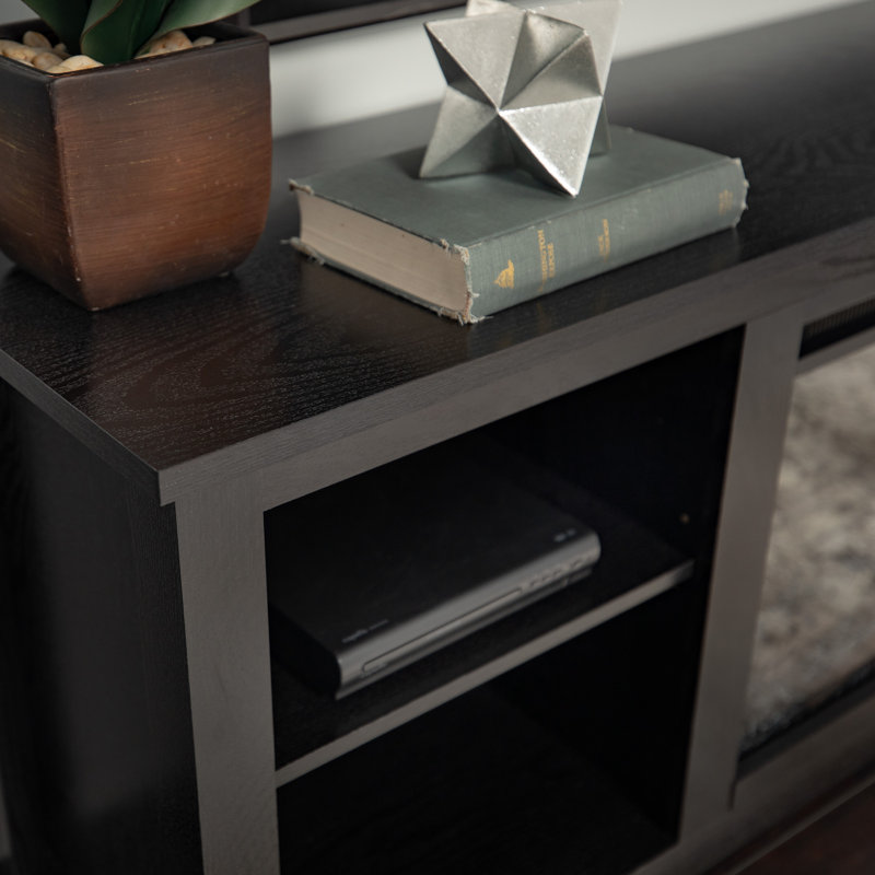 Kneeland 58" Open Storage Media Console with Electric Fireplace, Black