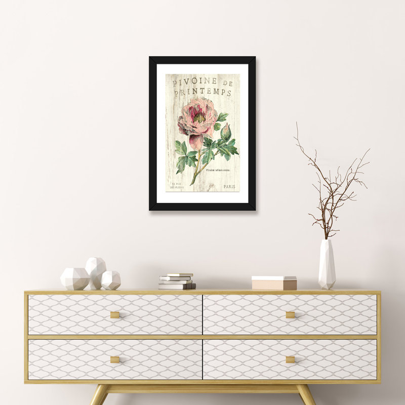 Pivoine de printemps par Sue Schlabach-impression d’art graphique, H 24 po x l 16 po x P 1 po, Papier encadré noir