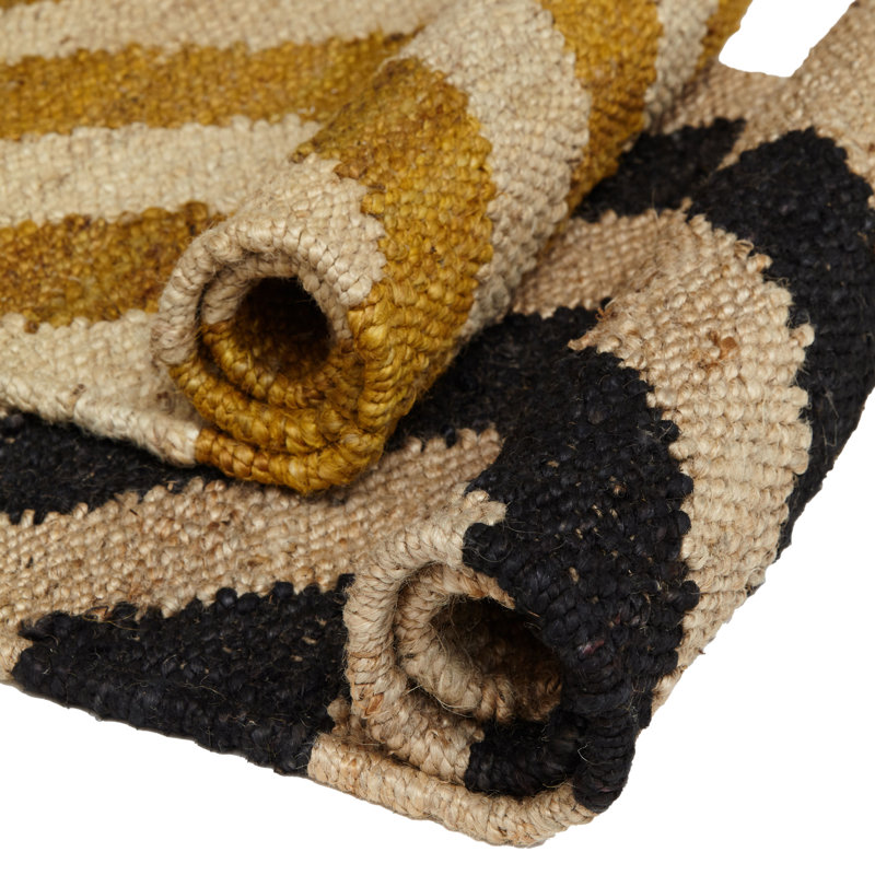 Striped Flatweave Rectangle 8' x 10' Hemp Area Rug in Black/Brown