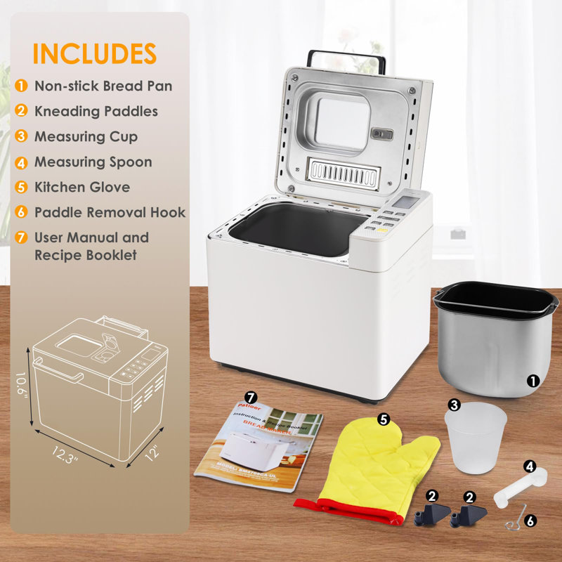 2LB Compact Bread Maker, 21-in-1 Programmable Machine with Auto Yeast & Nut Dispenser