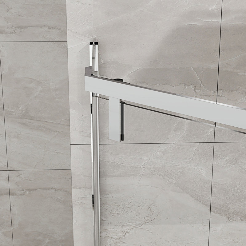 Neo-Angle Frameless Shower Door, Corner Shower Enclosure With Clear SGCC Tempered Glass Pivot Shower Door, Chrome
