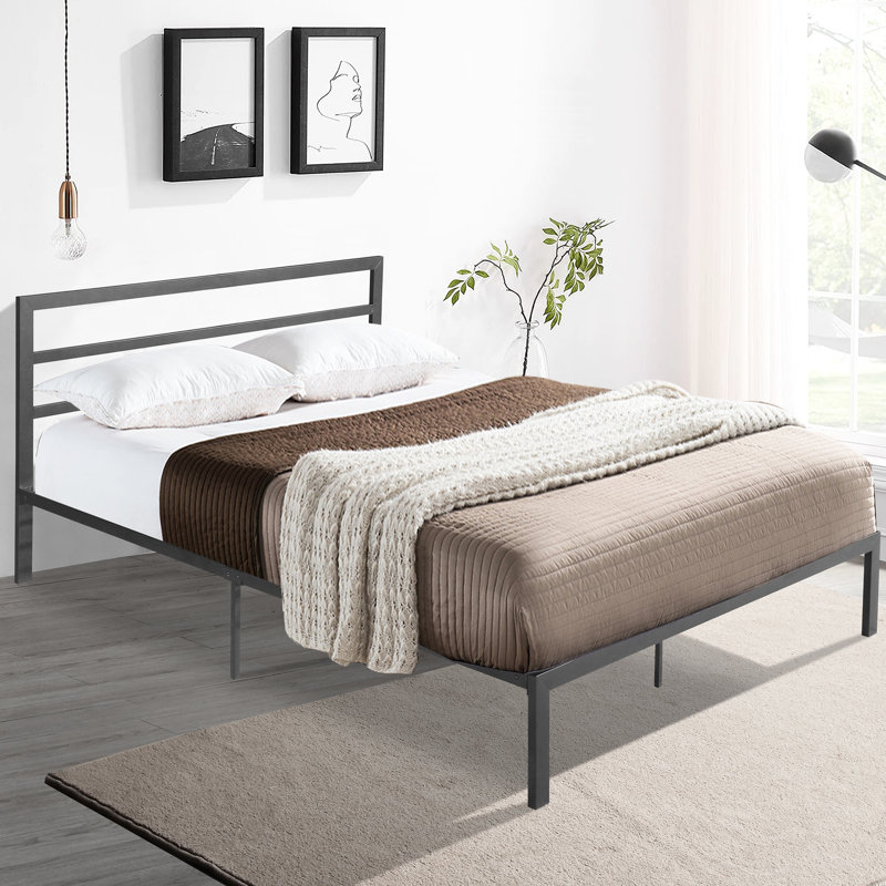 Charcoal Grey Queen Metal Bed Frame - Strong Steel Construction, Quiet And Comfortable Sleep, Easy To Assemble, Under Storage Solution, No Box Spring Required, Fits 8" Thicker Mattresses, 600 Lbs