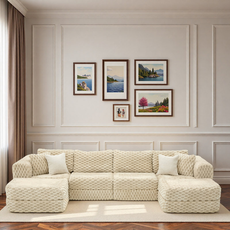 Canapé modulaire modulaire avec deux repose-pieds mobiles, Polyester beige