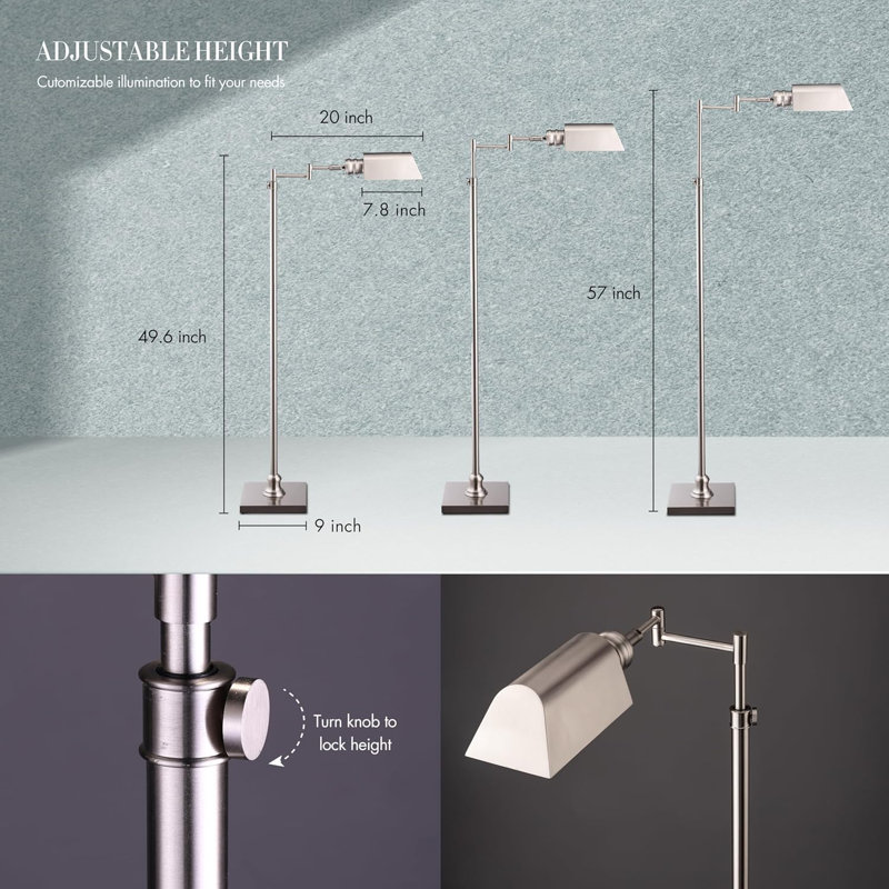 «Atayal Arcadia - Lampe sur pied de pharmacie, gradateur pleine gamme, lampe de travail à bras pivotant, douille E26, ampoule remplaçable, hauteur réglable de 47 po à 55 po, abat-jour rotatif à 360 °, conception entièrement en métal (ampoule non incluse.)»