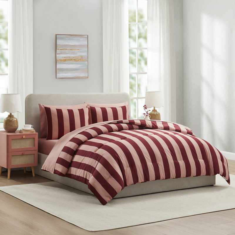 Ensemble d'édredon à lit rayé 7 pièces avec draps et taies d'oreiller Nestl, Full Comforter + 6 Additional Pieces